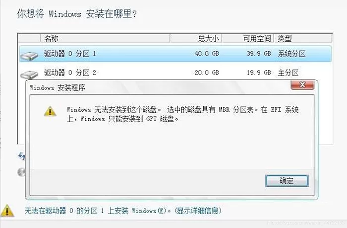 解决:安装wn10系统时，提示无法安装到这个磁盘，选中的磁盘具有MBR分区表，在EFI系统上，windows只能安装到GPT磁盘的问题